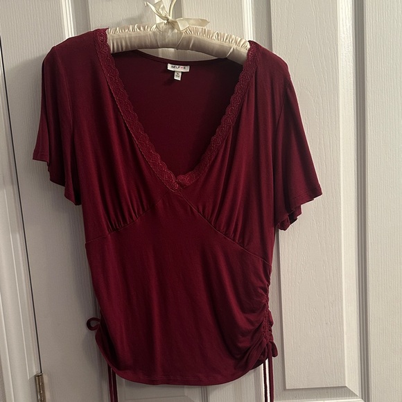 Self E Tops - Elegant Burgundy V-Neck Women's Top